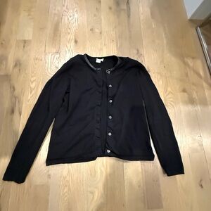 Worth Black Cotton Blend Cardigan with leather trim collar